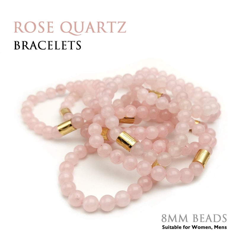 Morchic Rose Quartz Crystal Gem Semi Precious Stretch Bracelet for Women Lady, Real Natural Pink Gemstone 8mm Beads, Classic Cuff Birthday Gift 7.5 inch - Image 4